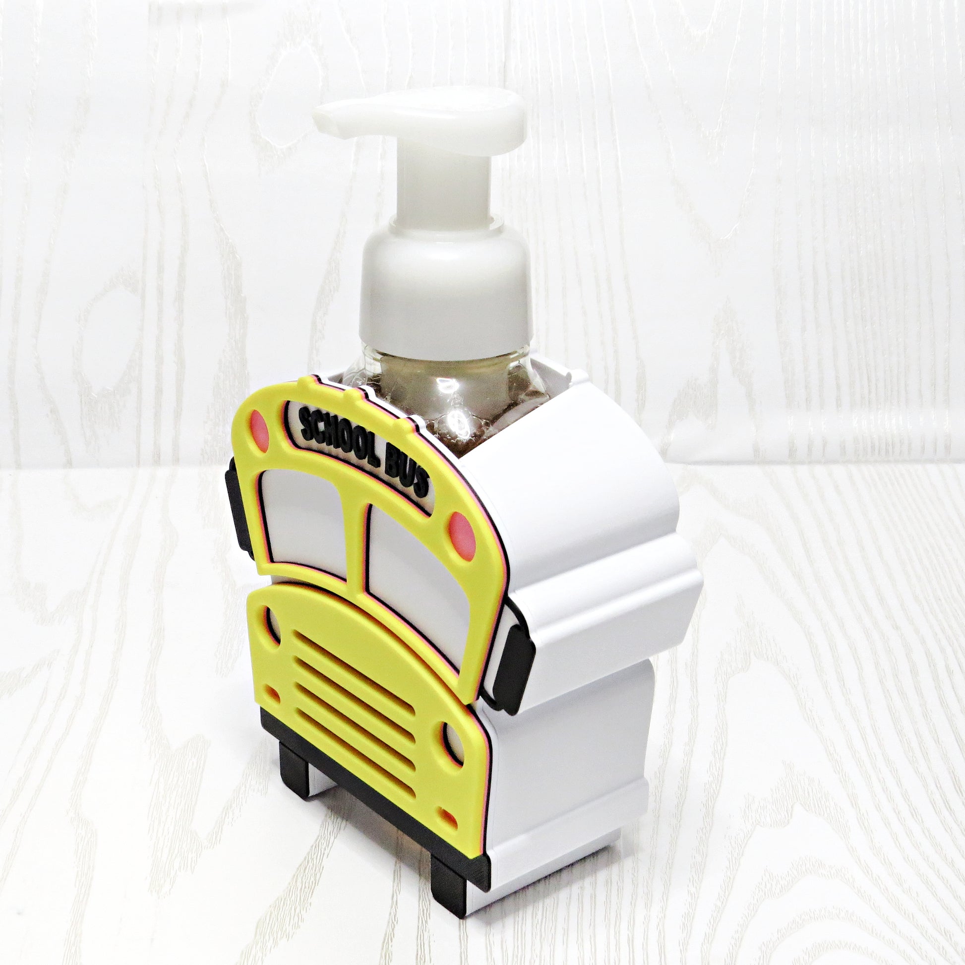 School Bus Foaming Soap Holder for Bath and Body Works - Classroom Sink Decor - lifestyle with soap bottle inserted