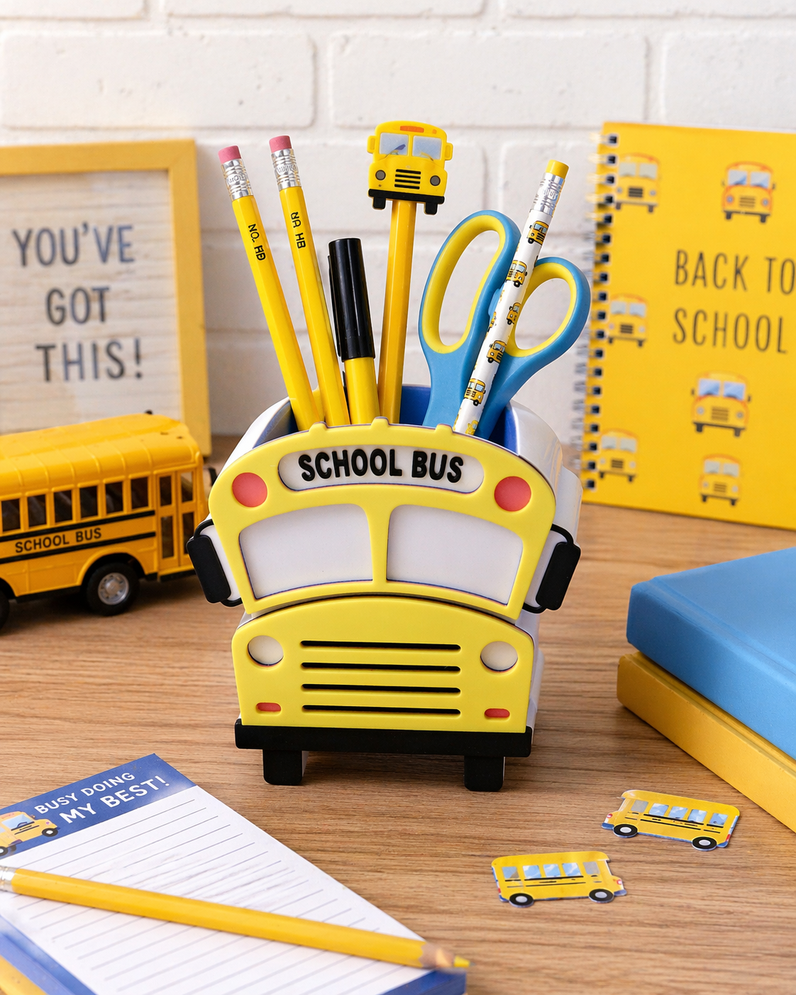 School Bus Pencil Holder - Desk Organizer for Classroom - close-up of design detail