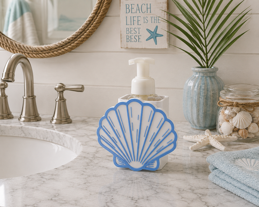 Seashell Foaming Soap Holder - Coastal Beach Bathroom Decor - Nautical Countertop Organizer for Ocean Inspired Kitchen and Bath Accessories