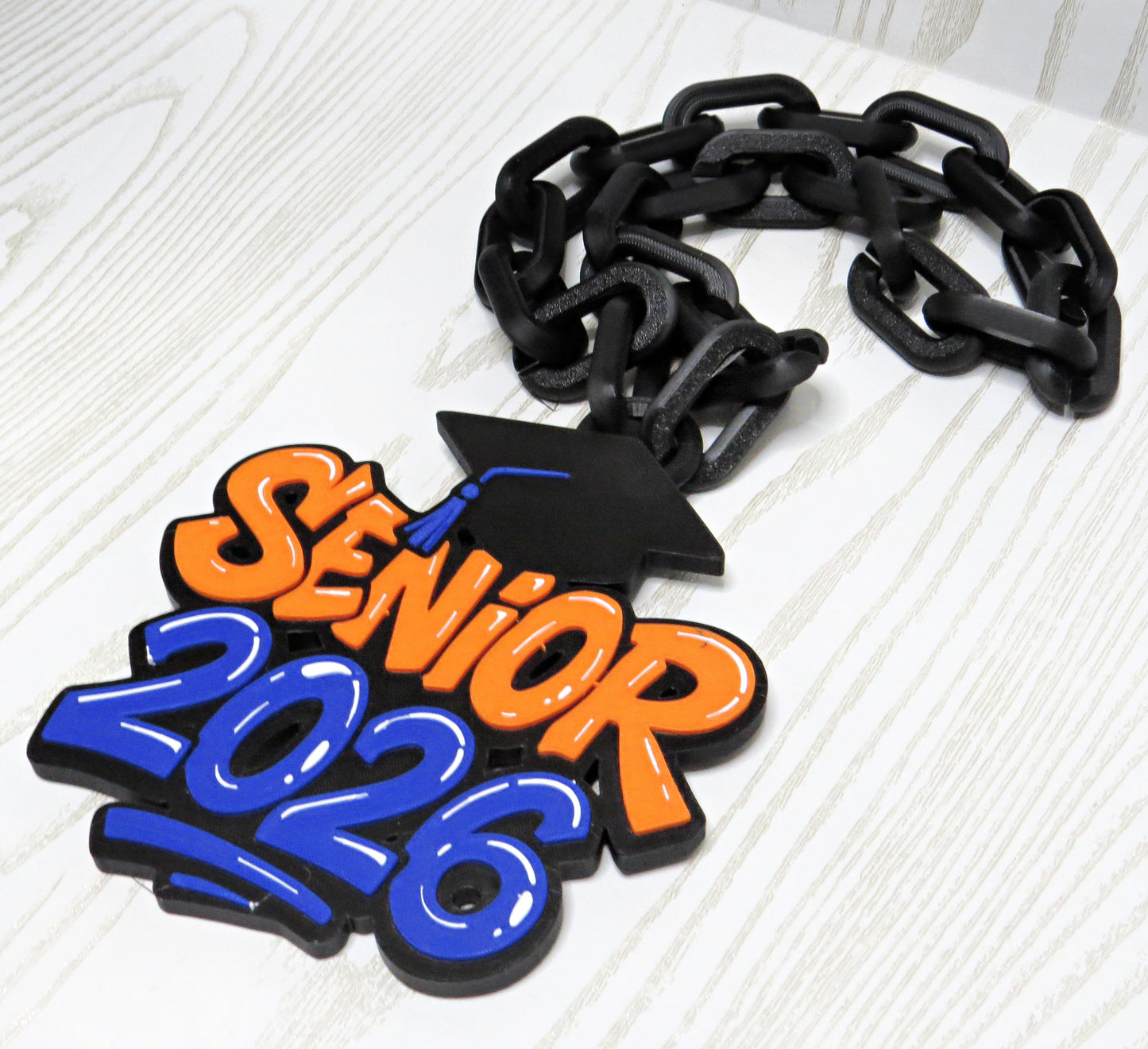 Senior 2026 Hype Chain - Custom School Color Spirit Necklace - close-up of pendant detail