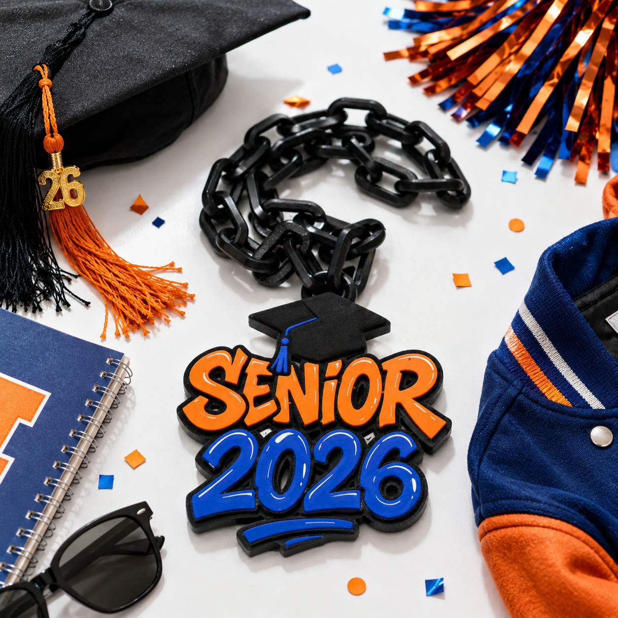 Senior 2026 Hype Chain - Custom School Color Spirit Necklace - worn on model's neck