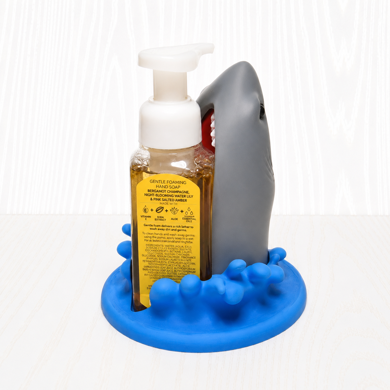 Shark Foaming Soap Bottle Holder – Cute 3D Printed Grey Shark Bursting from Ocean Wave Base – Bath and Body Works Foaming Soap Dispenser Stand – Kids Beach Nautical Bathroom Decor – Shark Lover Ocean Gift