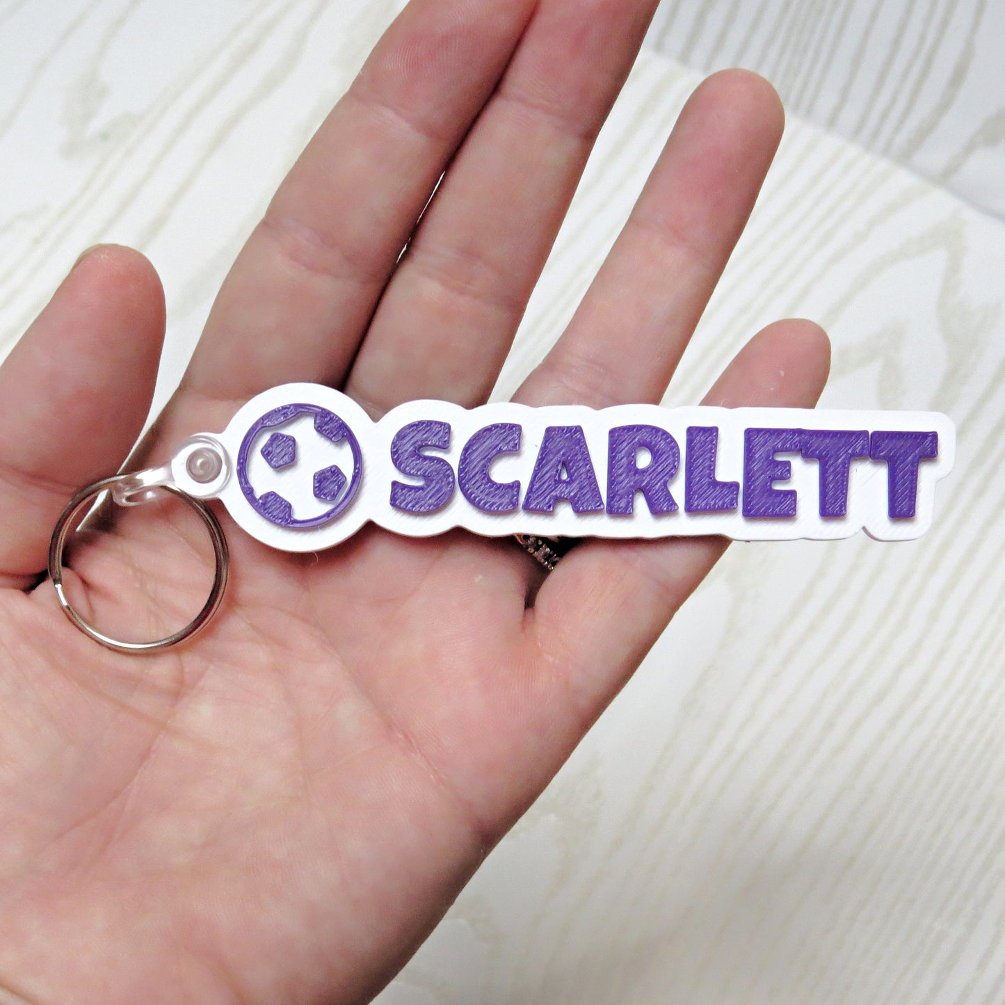 Personalized Soccer Keychain Bag Tag - hanging display with keys