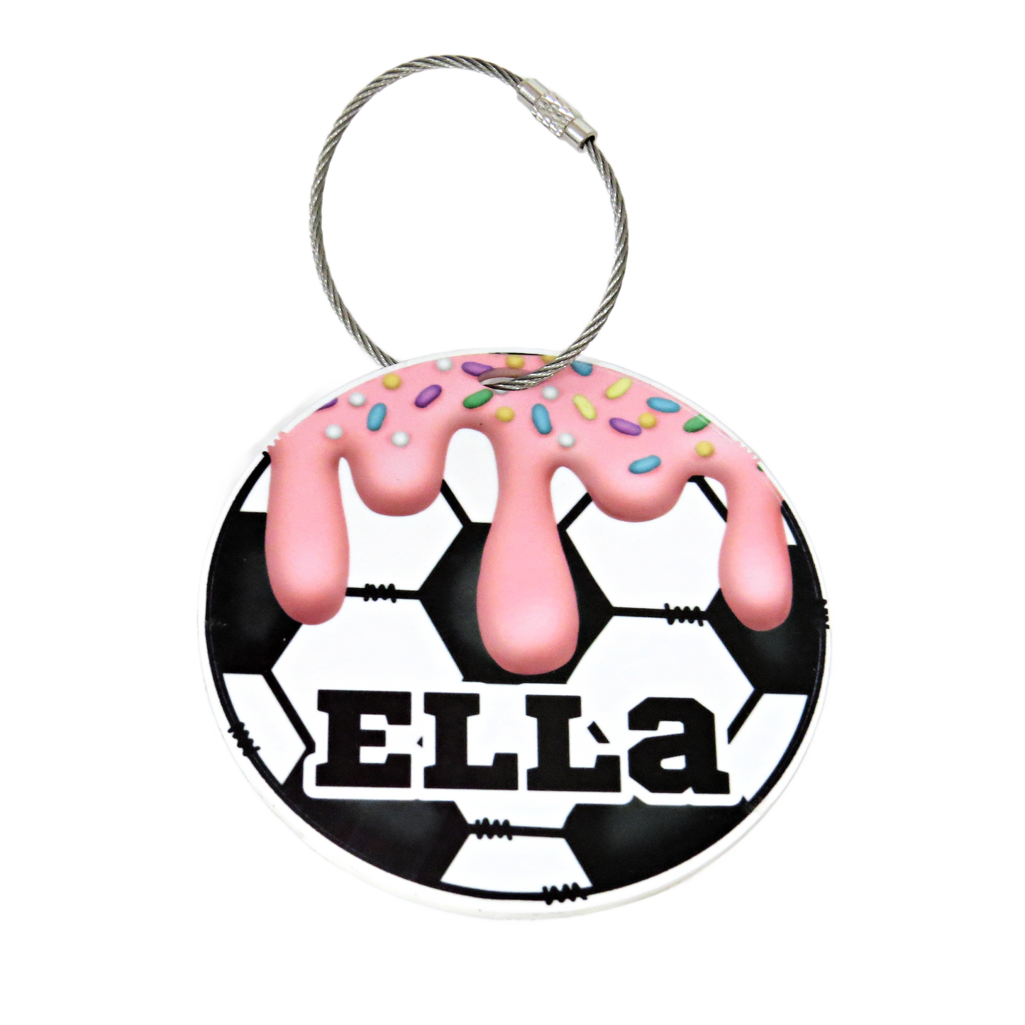 Personalized Soccer Drip Bag Tag with Name for Backpack Sports Bag - Custom Kids Ice Cream with Sprinkles Drip Acrylic ID