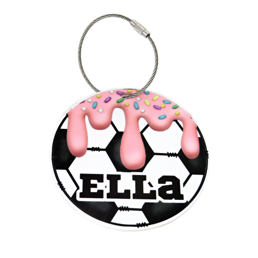 Personalized Soccer Drip Bag Tag with Name for Backpack Sports Bag - Custom Kids Ice Cream with Sprinkles Drip Acrylic ID