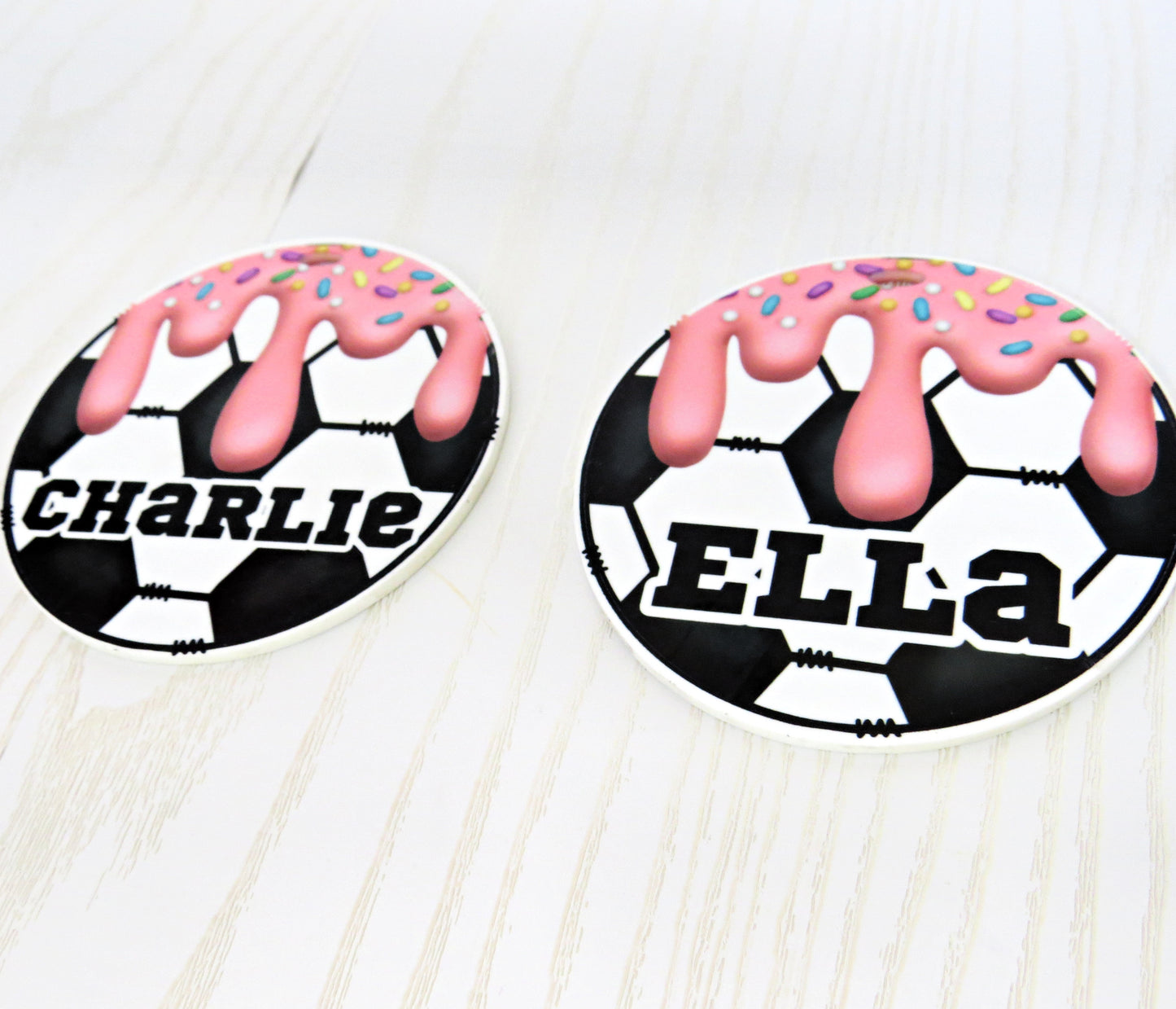 Personalized Soccer Drip Bag Tag with Name for Backpack Sports Bag - Custom Kids Ice Cream with Sprinkles Drip Acrylic ID