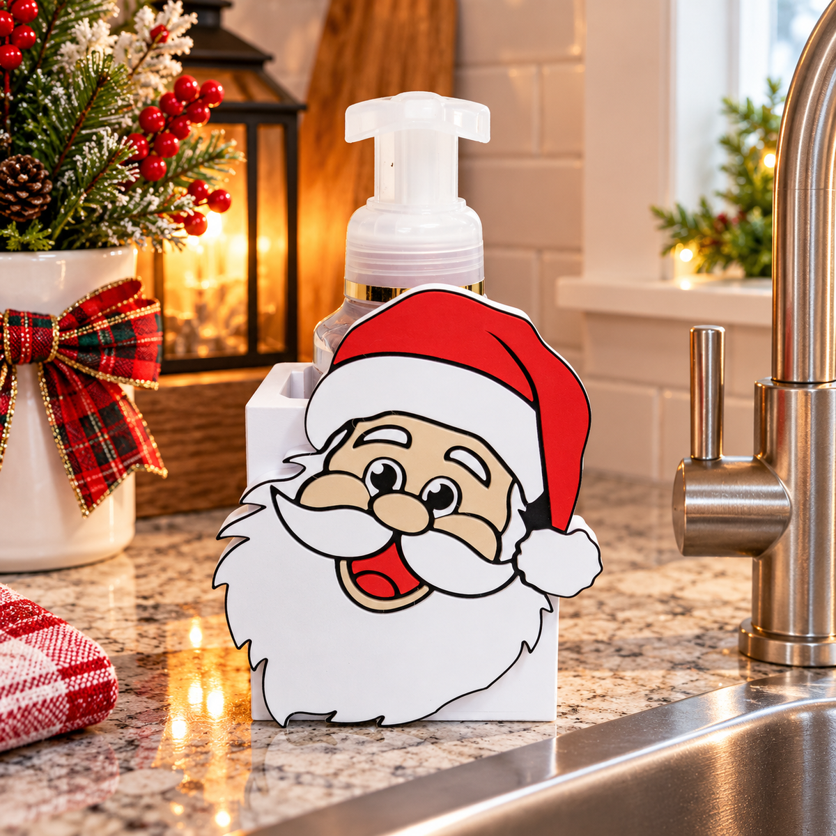 Smiling Santa Foaming Soap Holder — Christmas Bathroom Decor for BBW Bottles