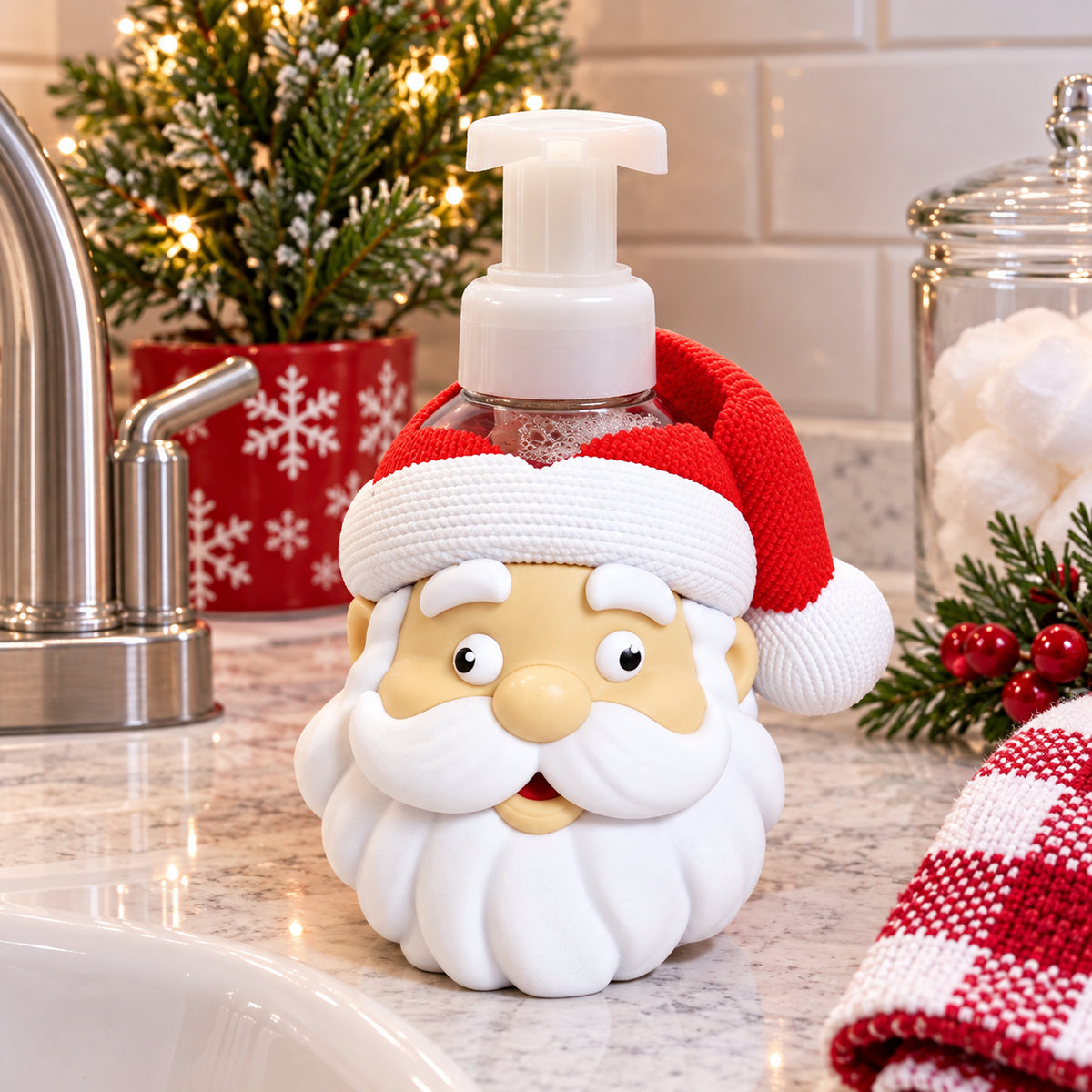 Santa Head Foaming Soap Holder — Bath and Body Works Compatible Christmas Bathroom Decor Stand