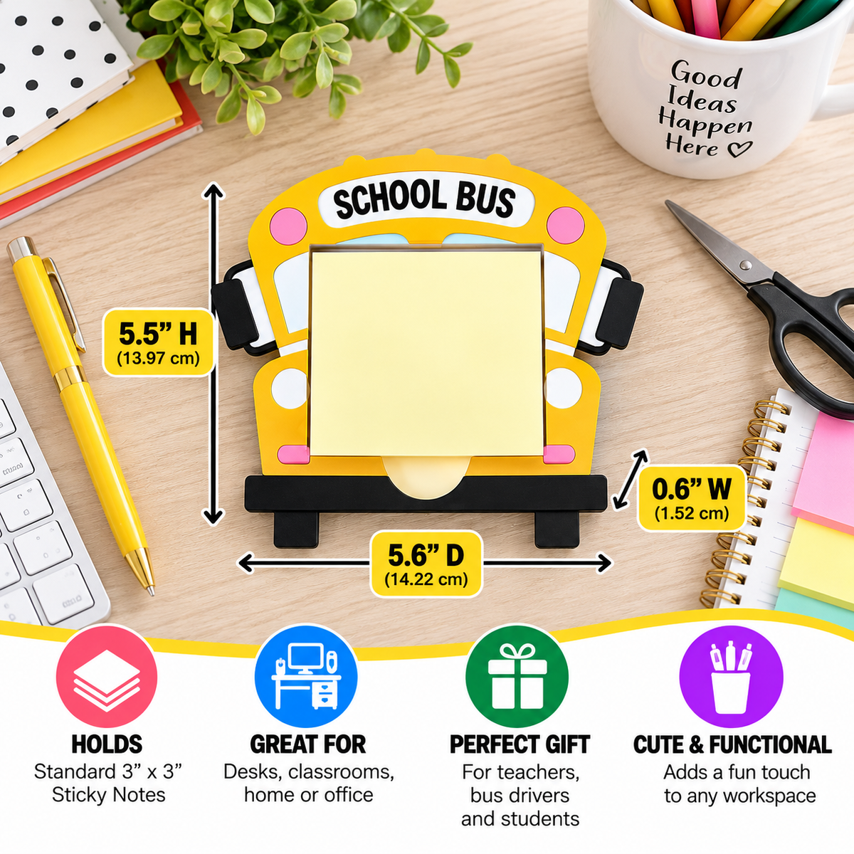 School Bus Sticky Note Holder – Cute 3D Printed Desk Organizer for Teachers & Bus Drivers