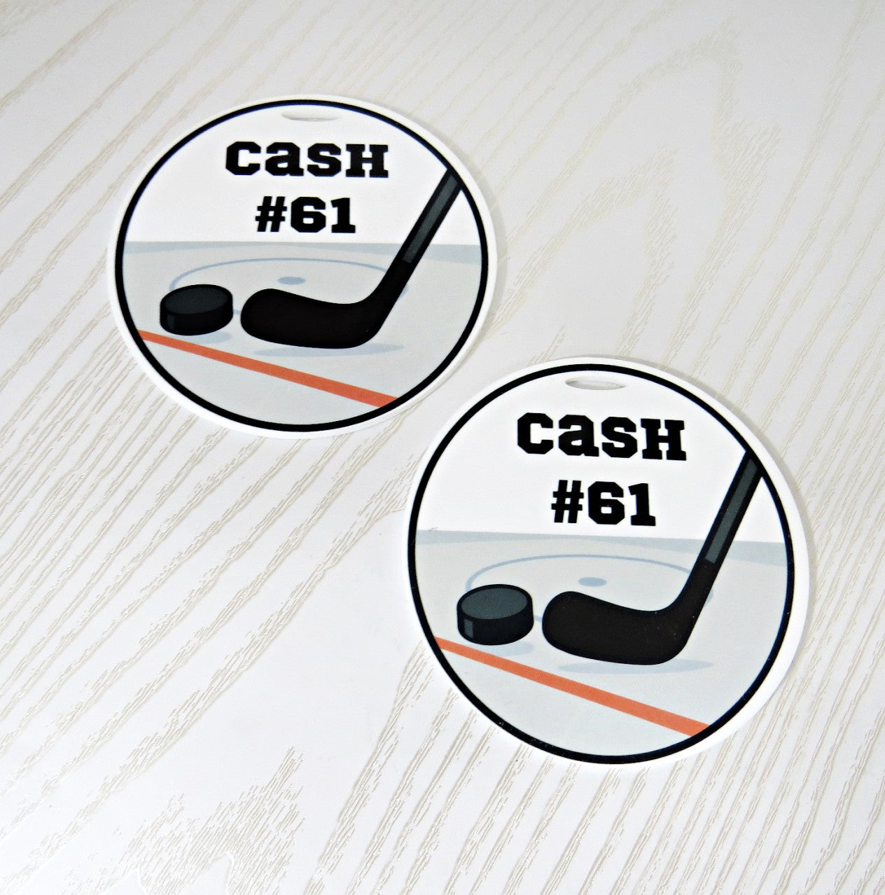 Personalized Hockey Bag Tag with Name and Number – Stick and Puck Design