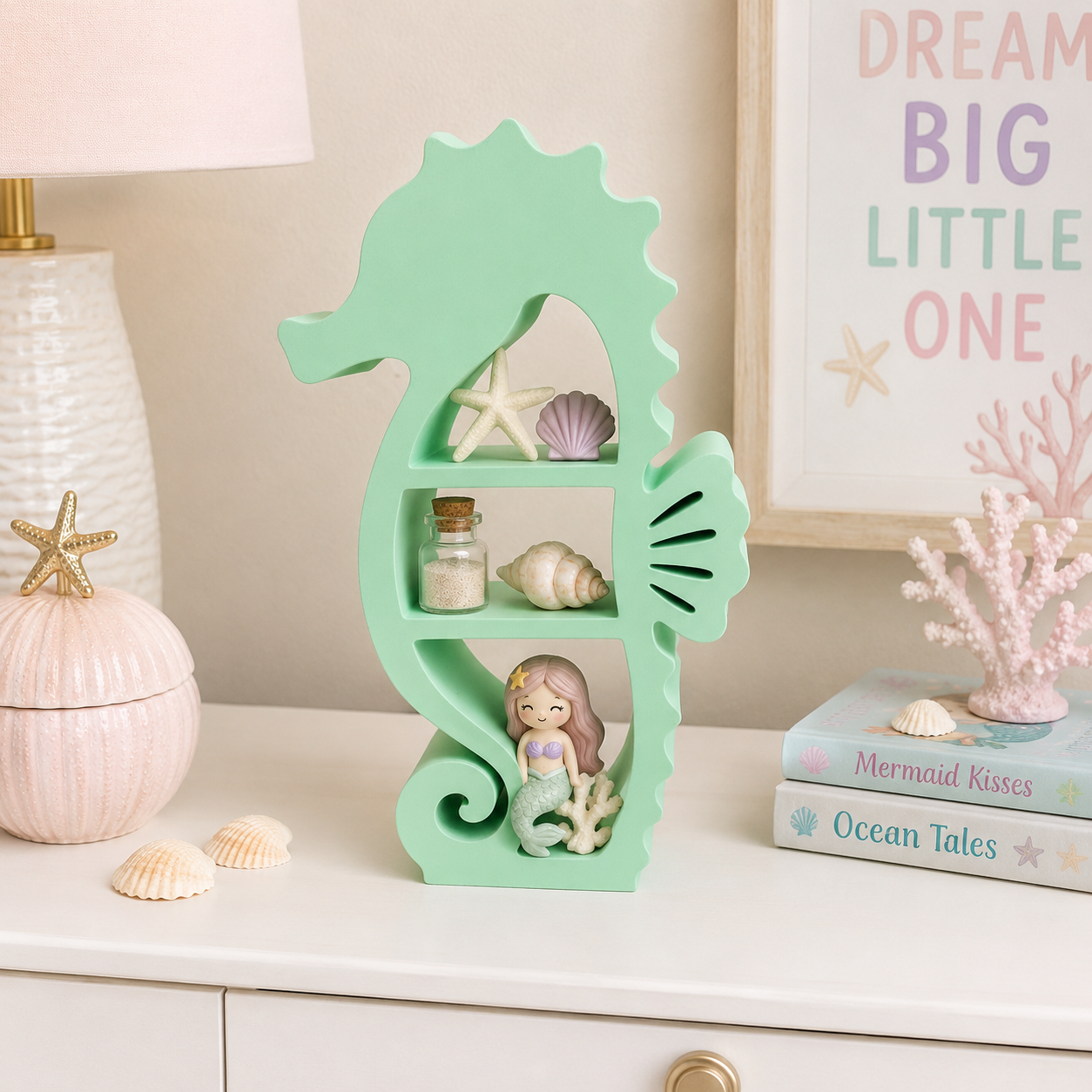 mint-green-3d-printed-seahorse-silhouette-three-tier-open-shelf-fan-fin-curled-tail-coastal-ocean-decor