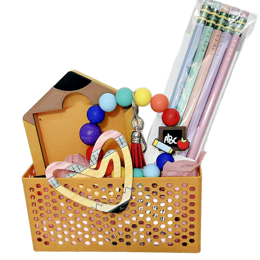 pencil-themed-teacher-gift-set-with-sticky-note-holder-oversized-paperclip-wristlet-and-personalized-pastel-pencils