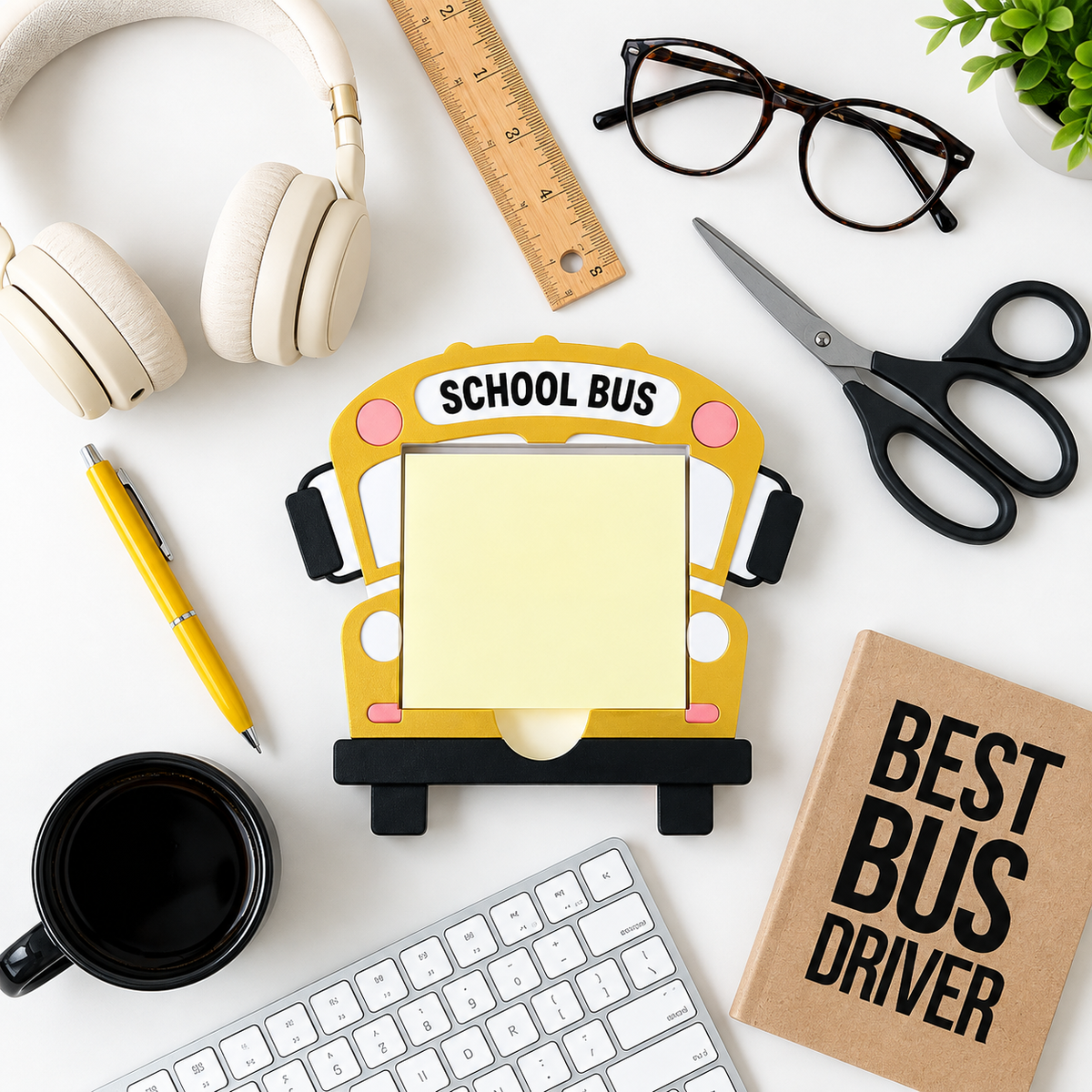 School Bus Sticky Note Holder – Cute 3D Printed Desk Organizer for Teachers & Bus Drivers