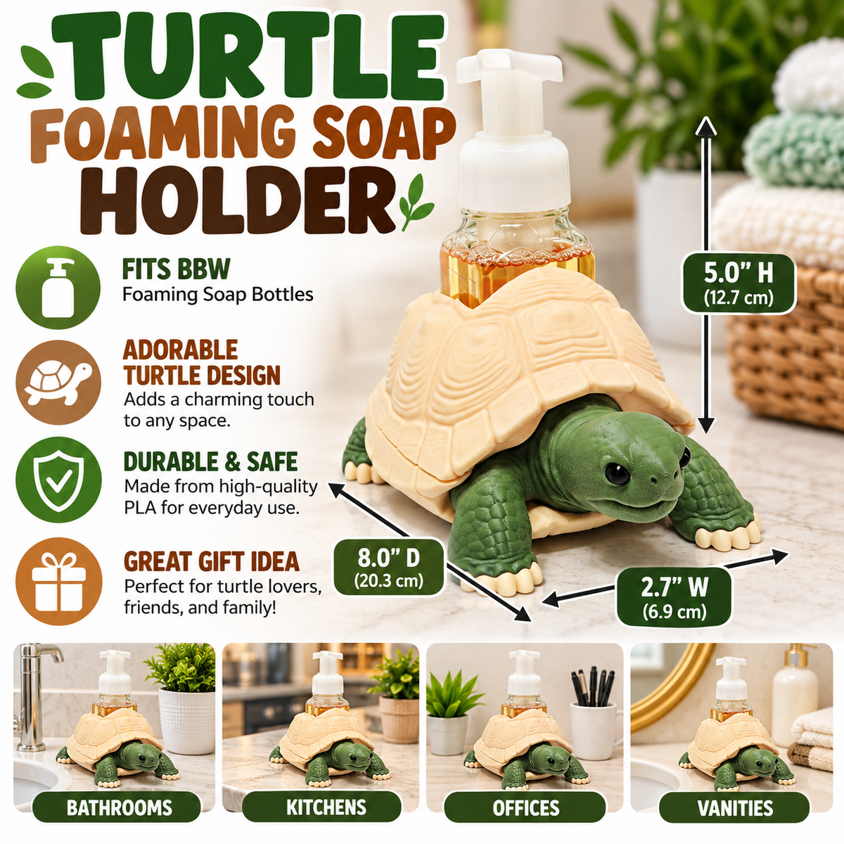 Turtle Foaming Soap Holder for BBW Foam Soap Bottles