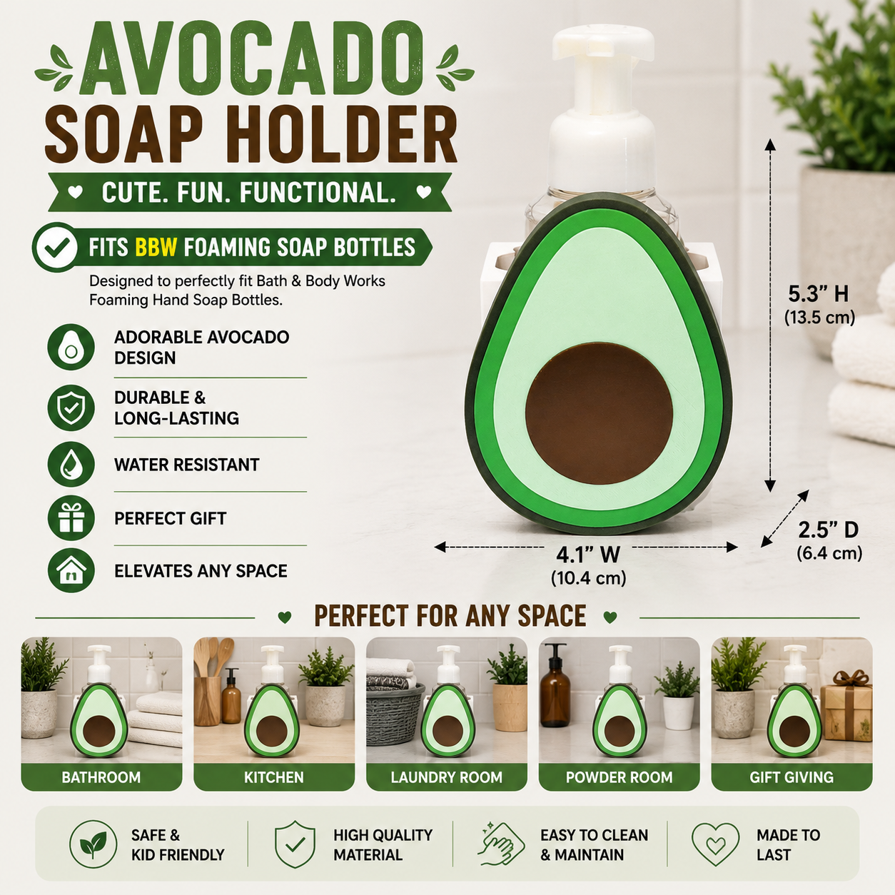 Avocado Soap Holder – 3D Printed Food Themed Kitchen Bathroom Decor – BBW Compatible