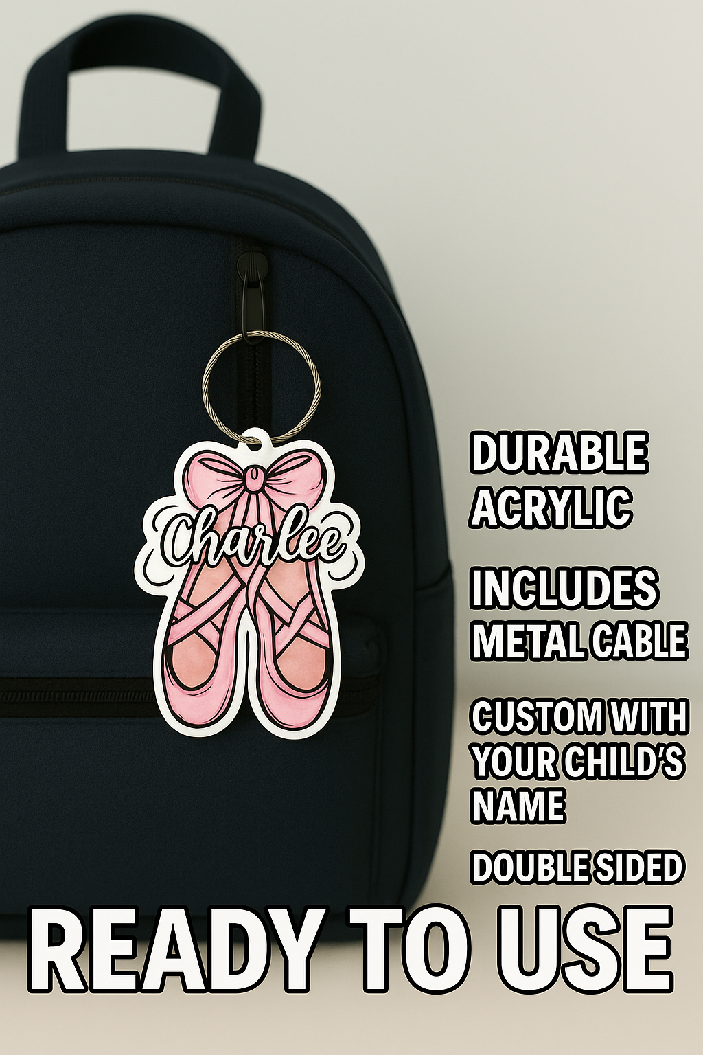 Dance Ballet Bag Tag Personalized with Name - Young Dancer Bag Name Tag - Pointe Keychain Ballerina