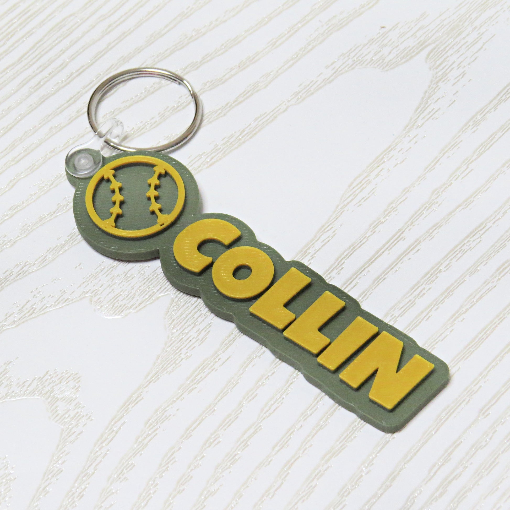 Personalized Baseball Keychain Bag Tag - hanging display with keys