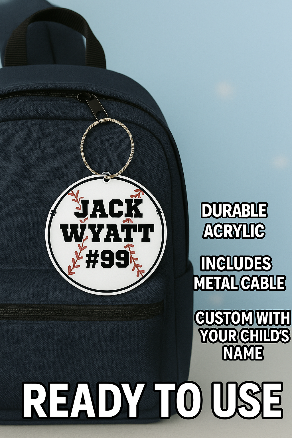 Personalized Baseball Bag Tag with Name for Backpack Sports Bag - Custom Kids Acrylic ID
