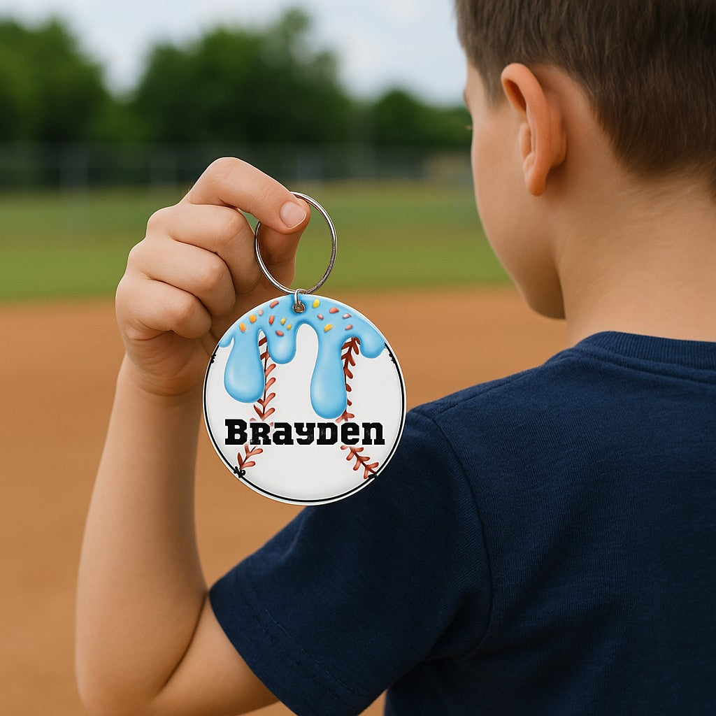 Personalized Baseball Drip Bag Tag with Name for Backpack Sports Bag - Custom Kids Ice Cream with Sprinkles Acrylic ID