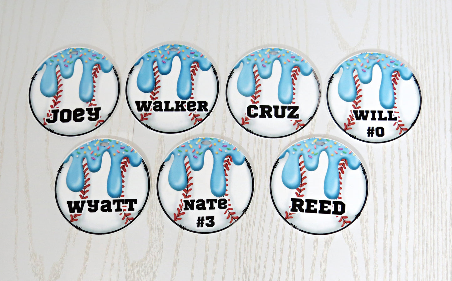 Personalized Baseball Drip Bag Tag with Name for Backpack Sports Bag - Custom Kids Ice Cream with Sprinkles Acrylic ID