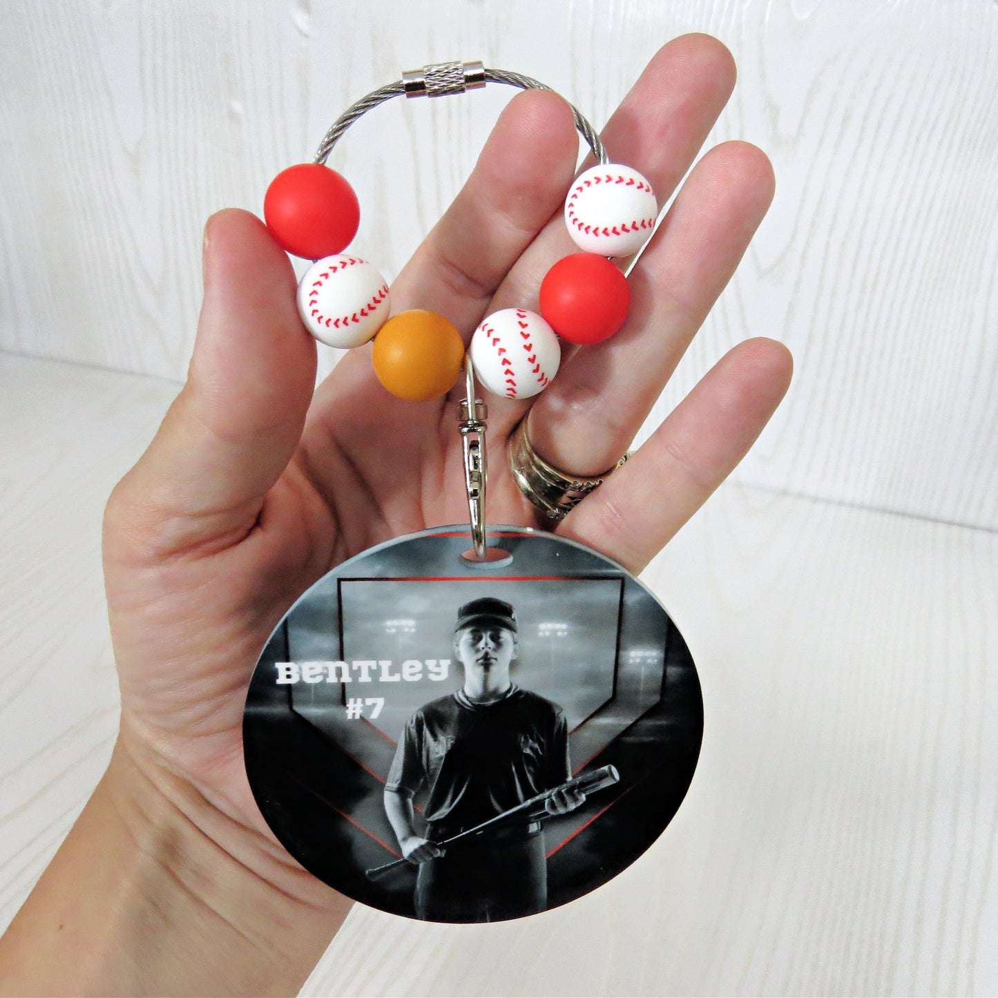 Personalized Baseball Mom Bag Tag with Name for Purse Backpack Sports Bag - Custom Kids Picture Acrylic ID