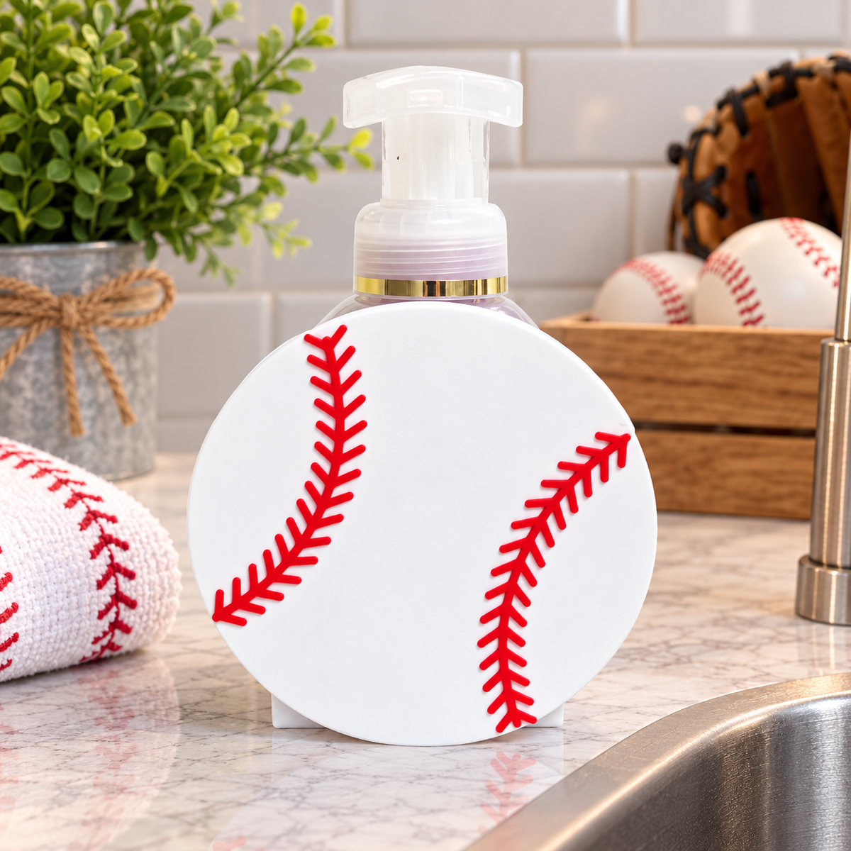Baseball Foaming Soap Holder — Sports Themed Bathroom Decor for BBW Bottles