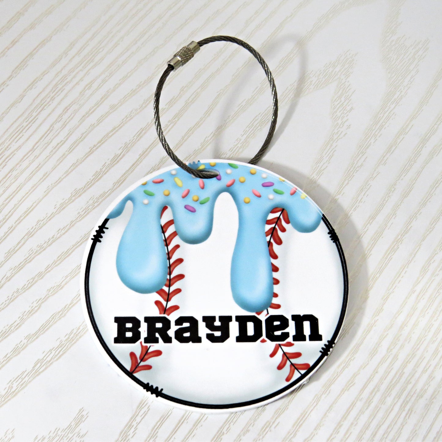 Personalized Baseball Drip Bag Tag with Name for Backpack Sports Bag - Custom Kids Ice Cream with Sprinkles Acrylic ID