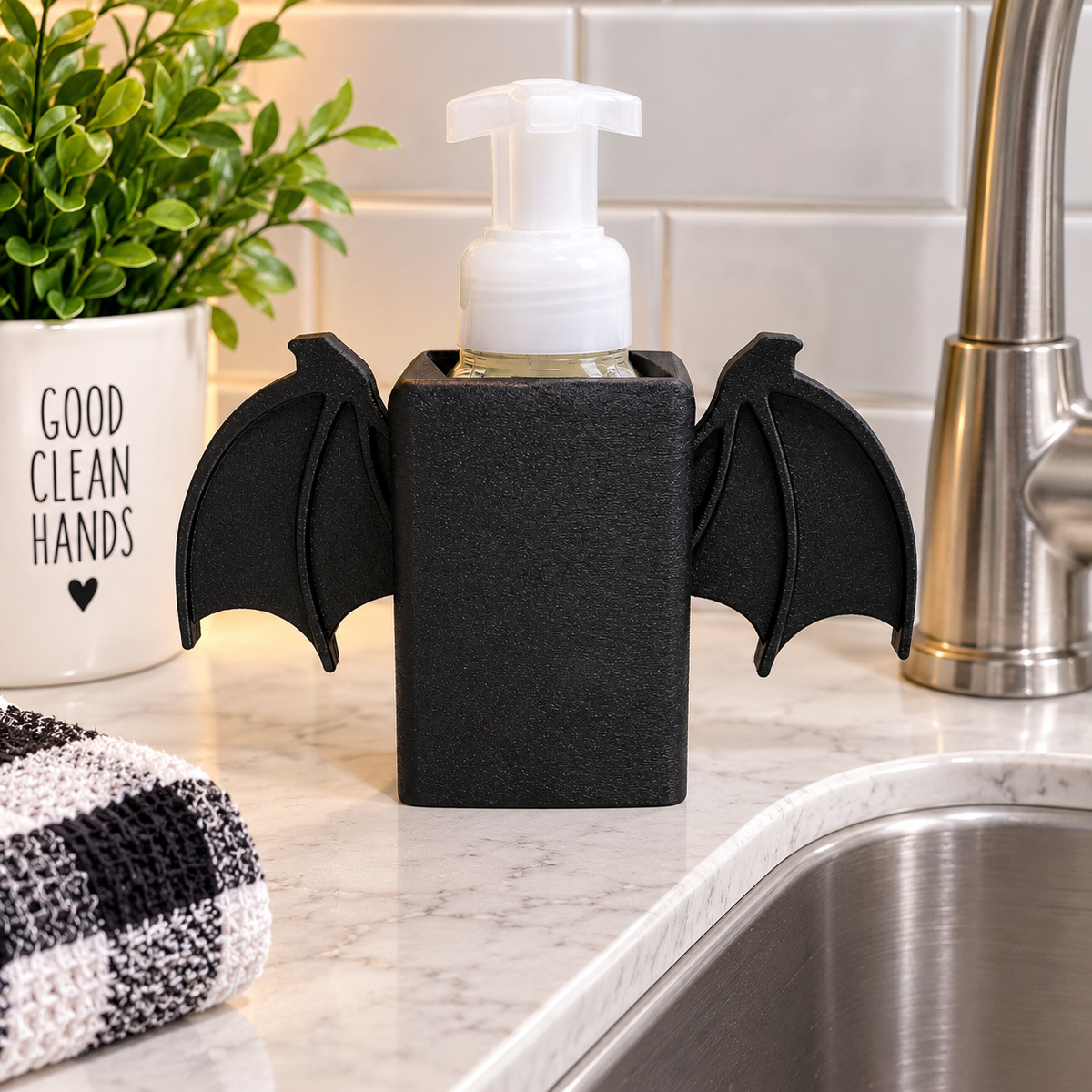 Bat Wing Foaming Soap Holder — Spooky Halloween Bathroom Decor for BBW Bottles