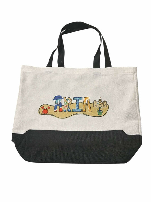 Bowen Beach Tote Bag – Oversized Canvas Summer Bag with Black Handles