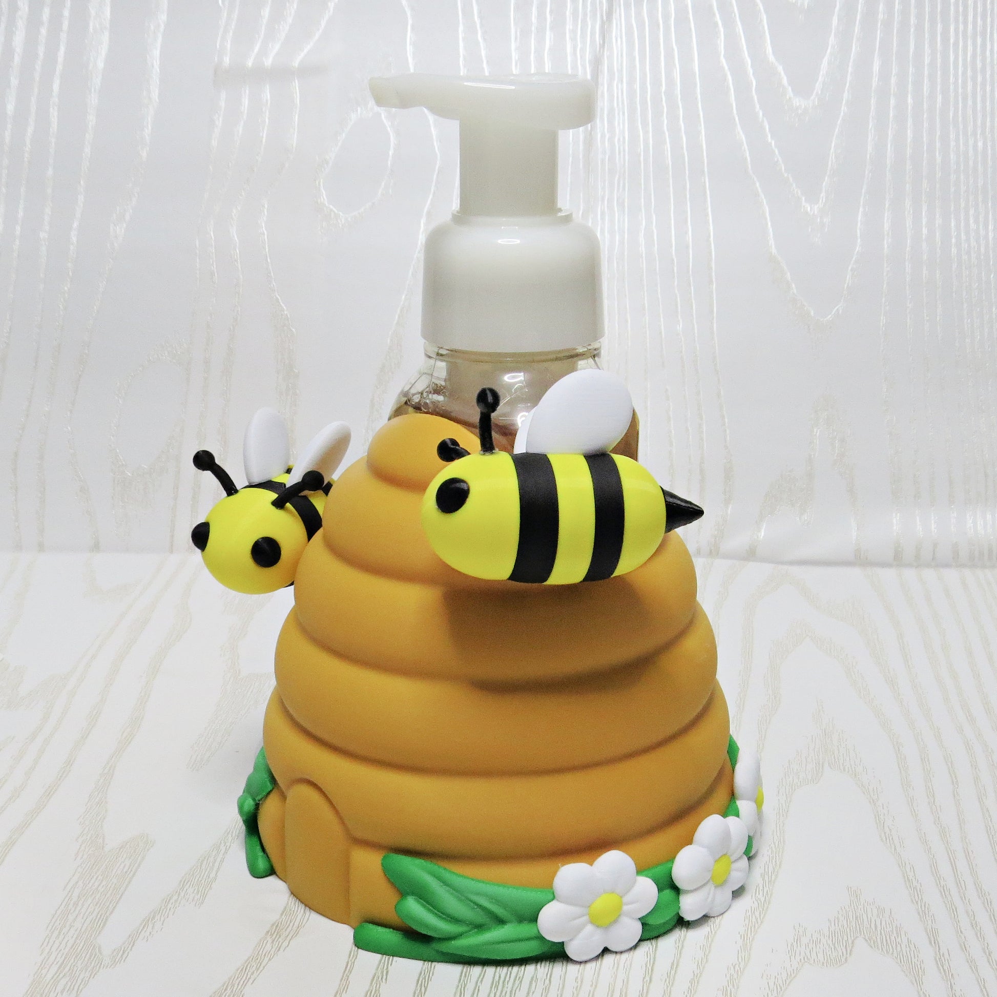 Beehive Foaming Soap Holder for BBW Soap Bottle - Cute Bee Kitchen Decor - back of product