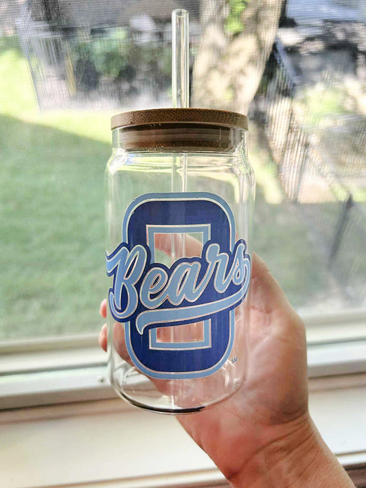 16 oz Olentangy Berlin High School Glass Cup with Bamboo Lid - Pint Beer Glass