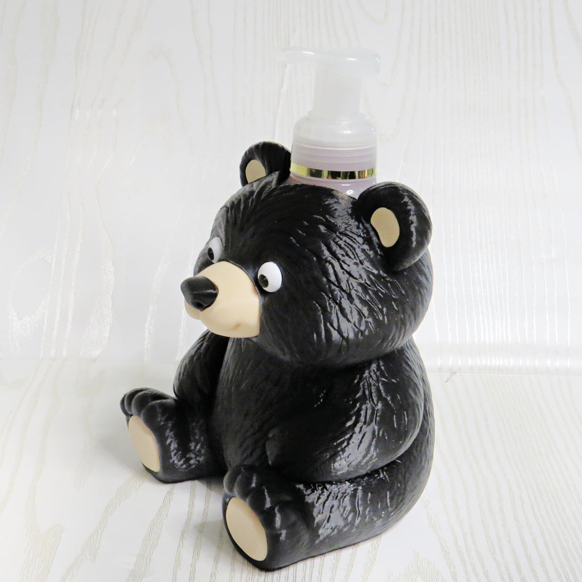 Cute Black Bear Foaming Soap Holder — Woodland Animal Bathroom Decor for BBW Bottles