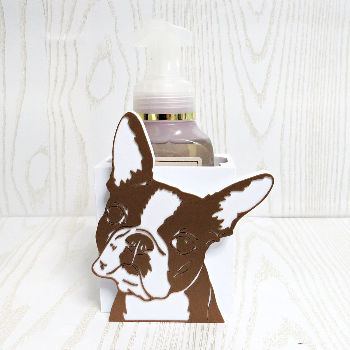 Boston terrier face line art foaming soap bottle holder for bathroom decor