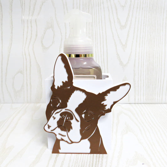 Boston terrier face line art foaming soap bottle holder for bathroom decor