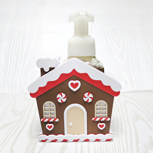 Gingerbread House Foaming Soap Bottle Holder – Cute 3D Printed Pastel Christmas Candy House – Bath and Body Works Foaming Soap Dispenser Stand – Holiday Winter Bathroom Kitchen Counter Decor – Festive Christmas Gift