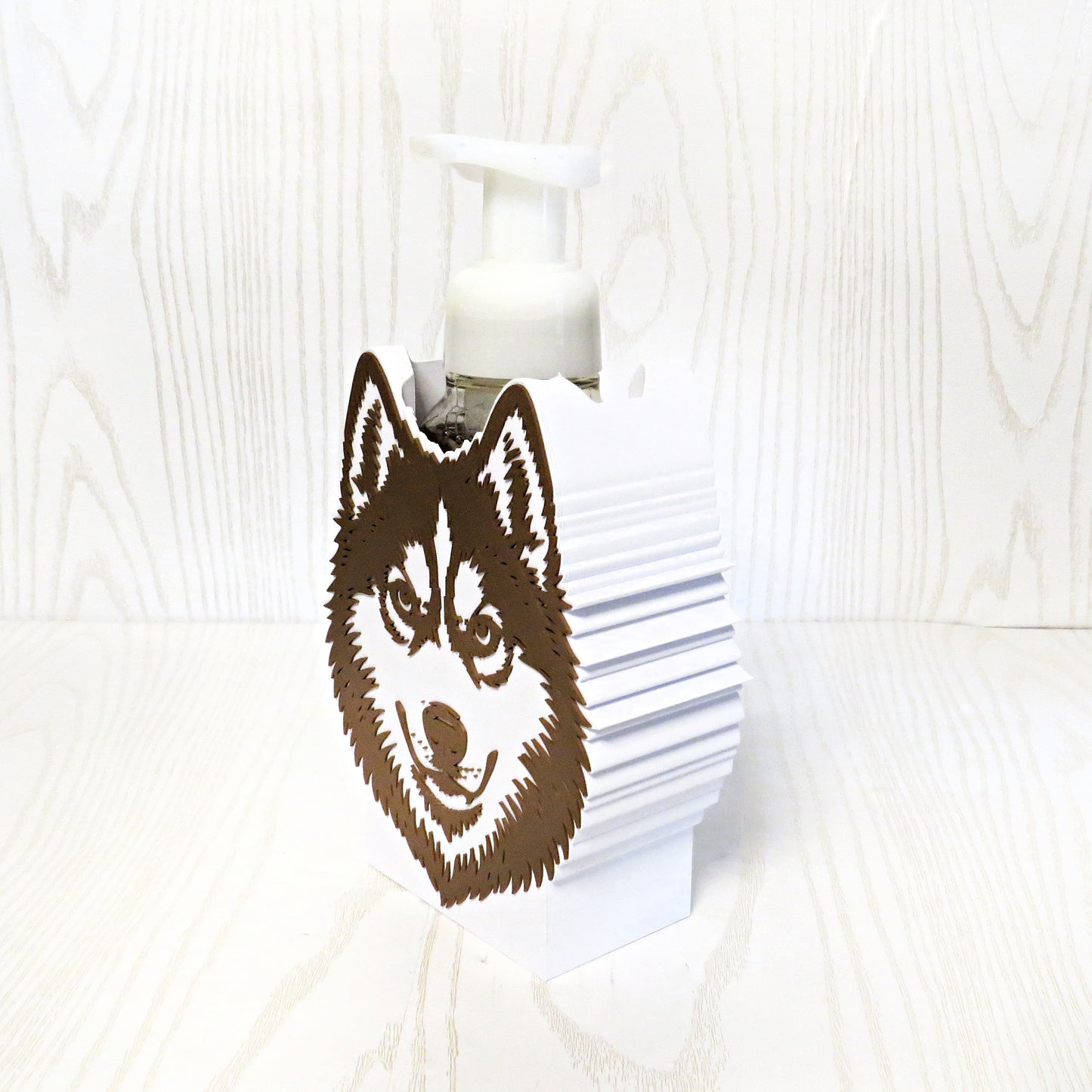 Husky Soap Holder – 3D Printed Brown White Husky Face Panel Decor – BBW Compatible