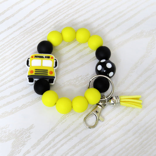 Bus Driver Gift – School Bus Keychain Bracelet with Silicone Beads