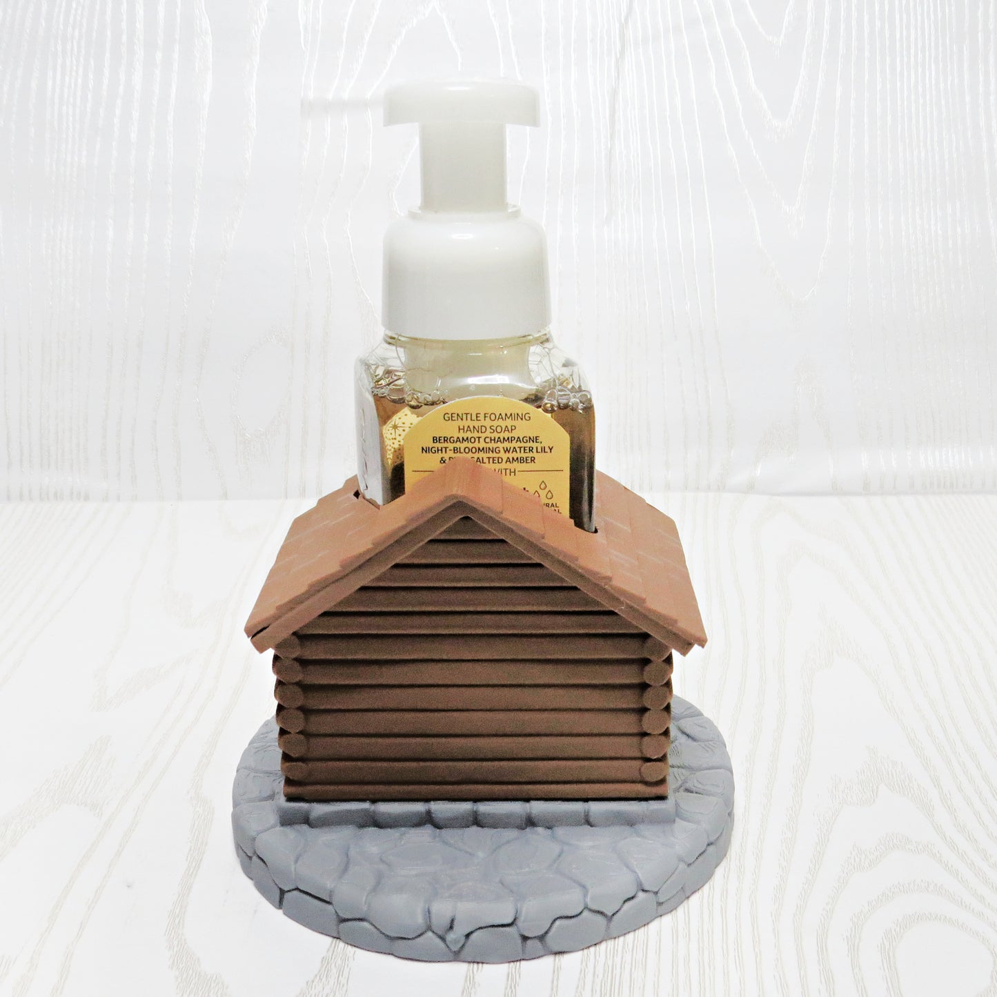 Rustic Cabin Foaming Soap Holder - side angle showing product shape