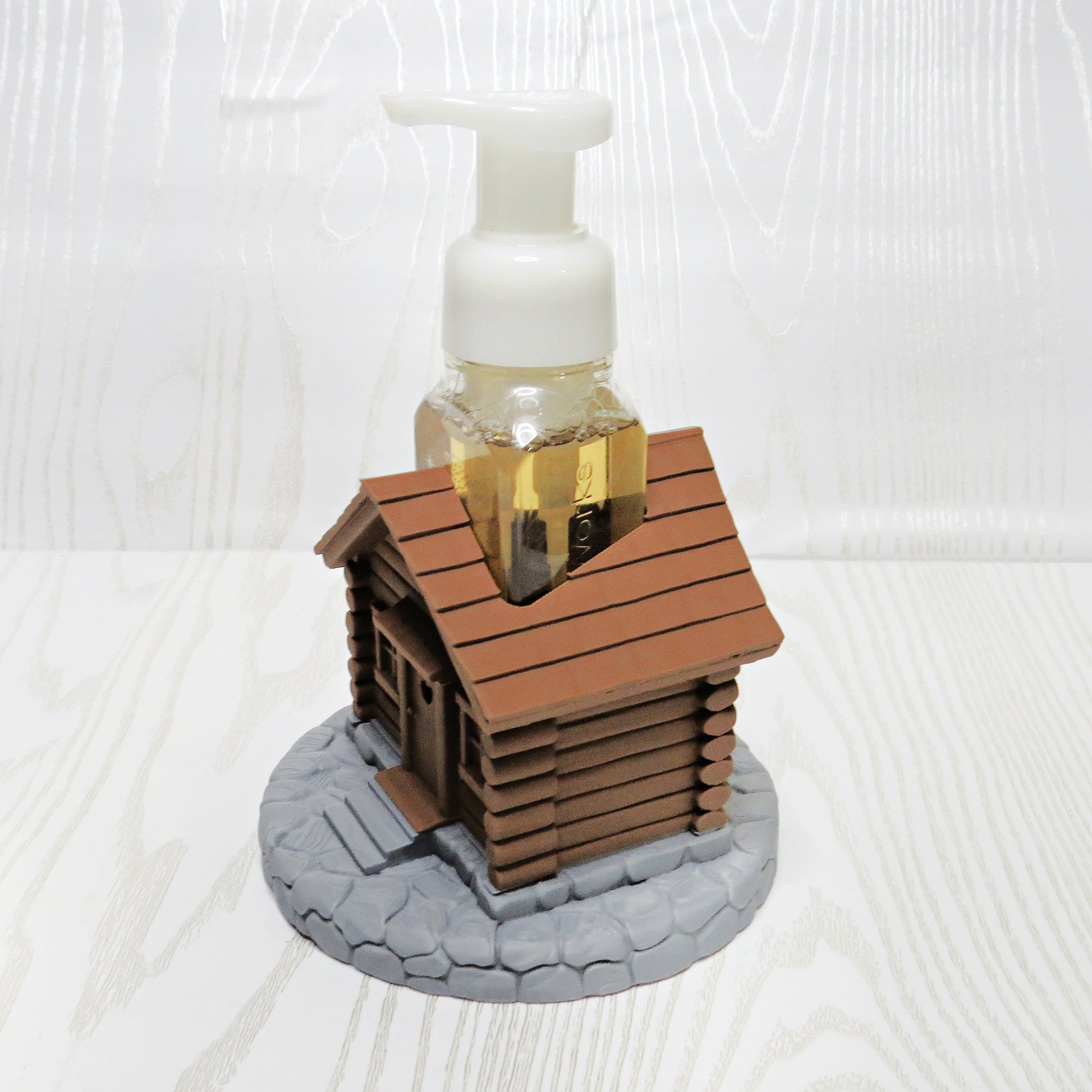 Rustic Cabin Foaming Soap Holder - top view showing pump opening