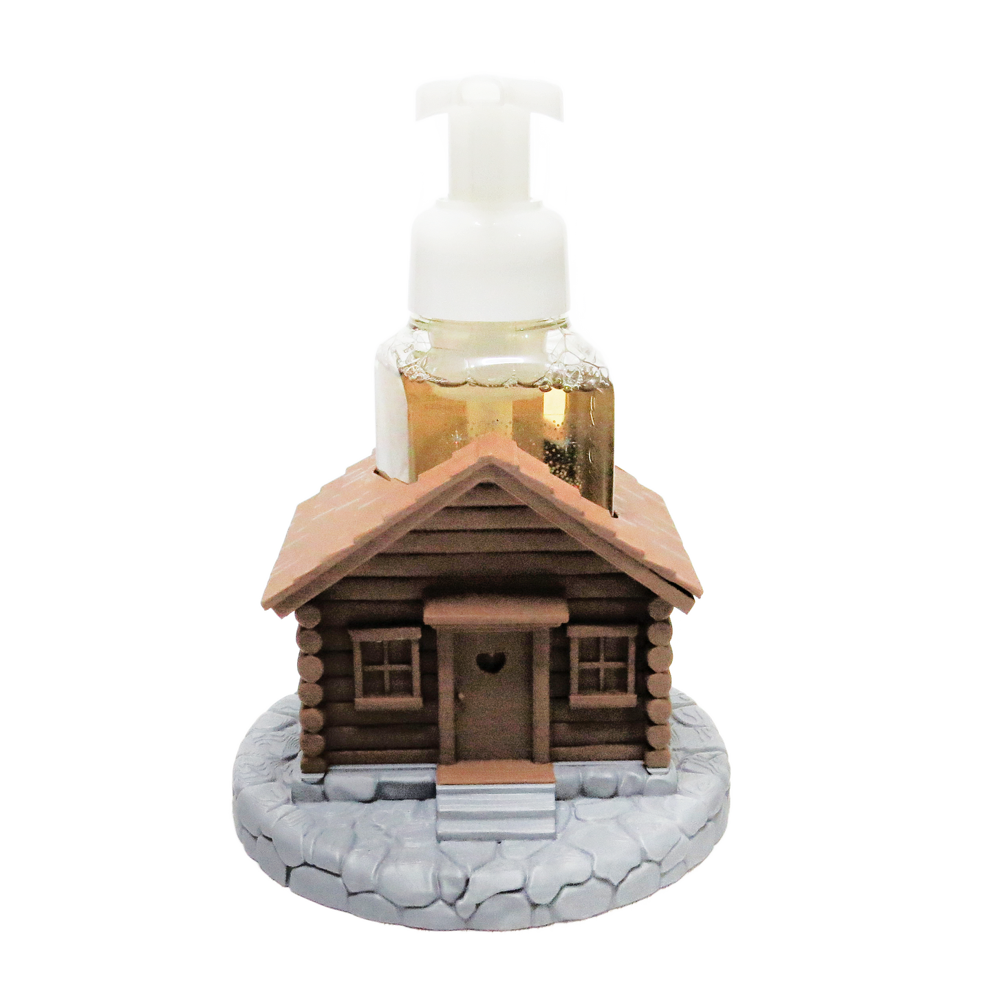 Rustic Cabin Foaming Soap Holder - lifestyle with soap bottle inserted