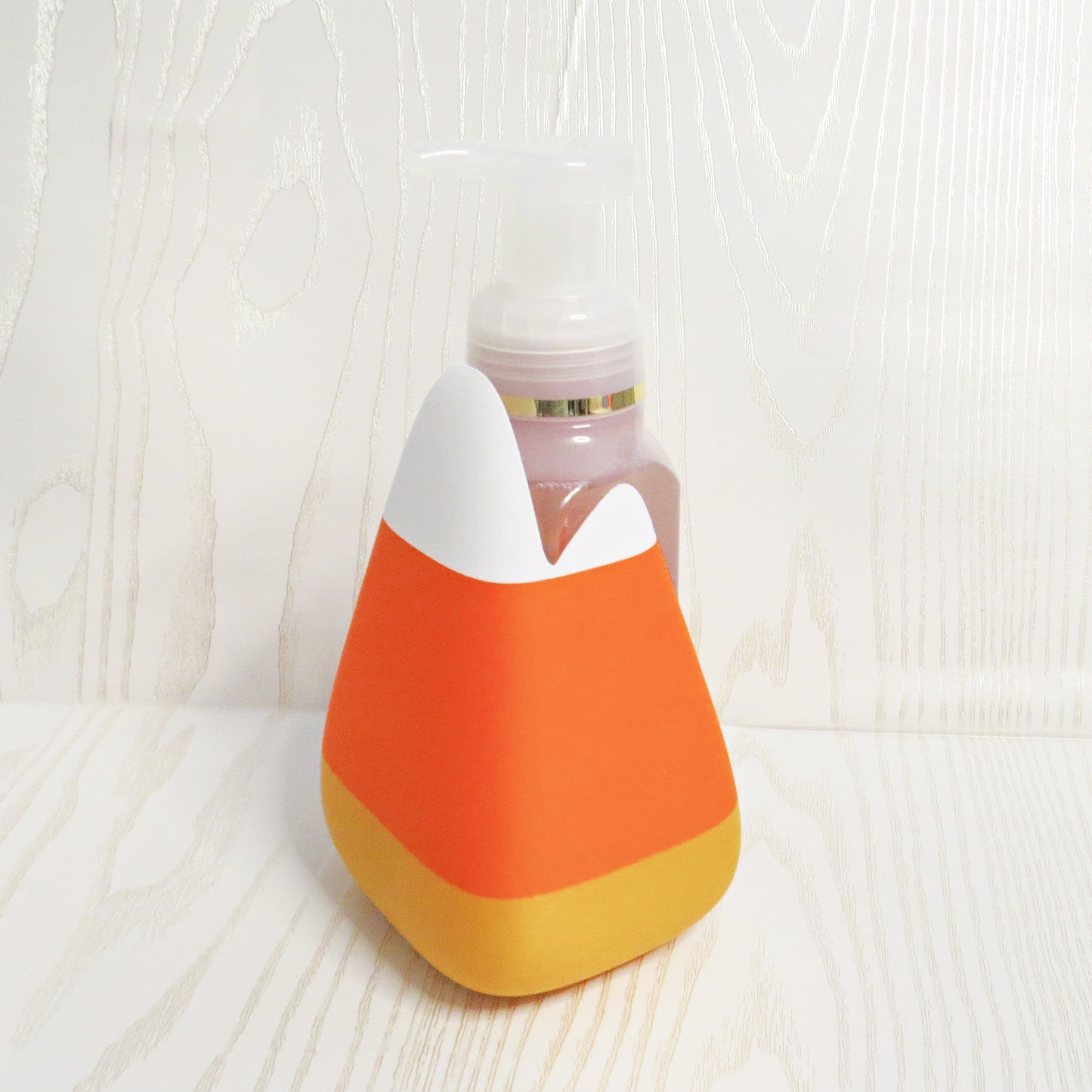 Candy Corn Foaming Soap Holder — Halloween & Fall Bathroom Decor for BBW Bottles