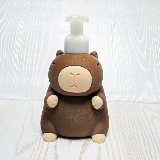 dark-brown-3d-printed-chubby-capybara-foaming-soap-holder-cream-muzzle-textured-fur-arms-feet-bathroom-decor