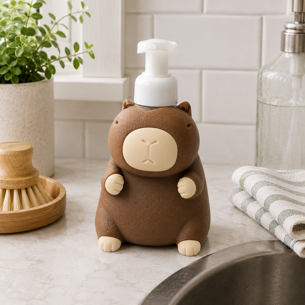 Capybara Foaming Soap Bottle Holder – Cute 3D Printed Chubby Brown Capybara – Bath and Body Works Foaming Soap Dispenser Stand – Trending Animal Bathroom Kitchen Counter Decor – Capybara Lover Exotic Animal Gift