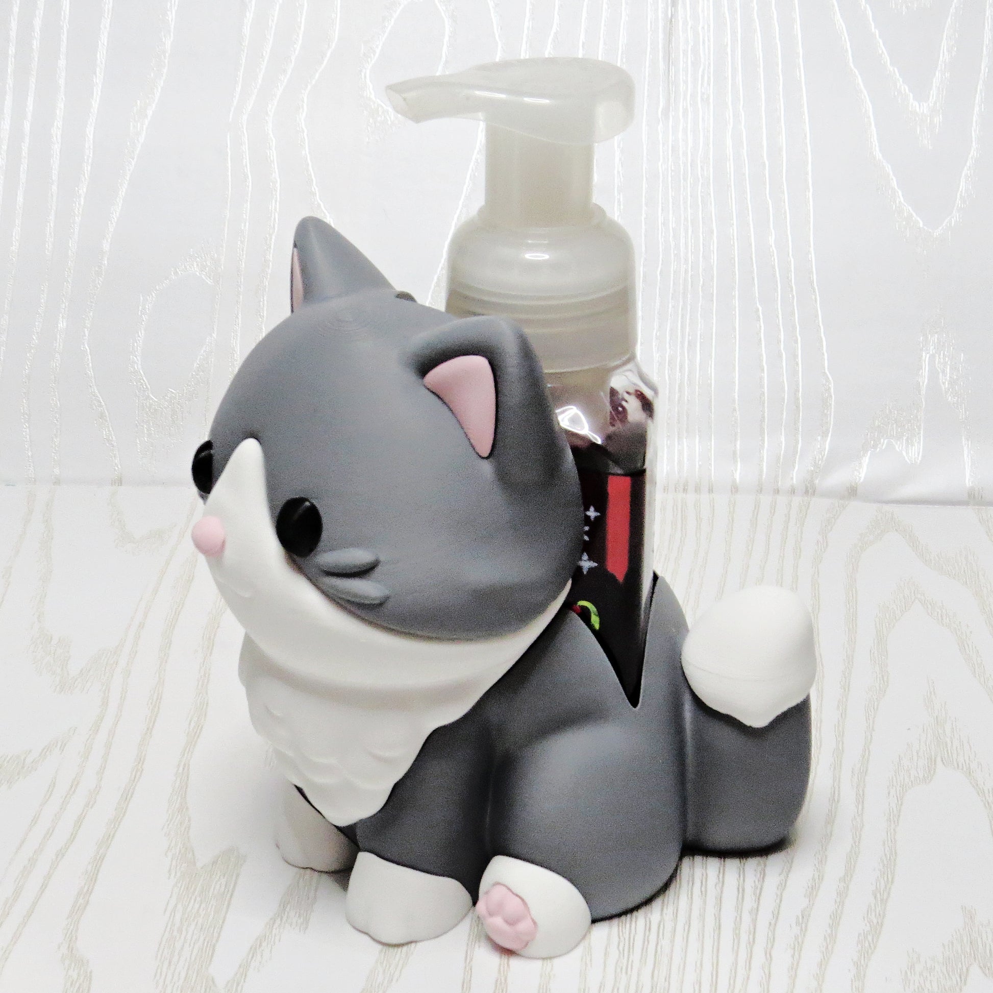 Cat Foaming Soap Holder - Cute Kitty Bathroom Decor - top view showing pump opening