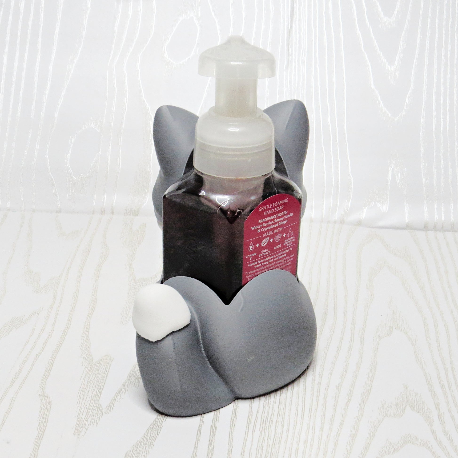 Cat Foaming Soap Holder - Cute Kitty Bathroom Decor - lifestyle with soap bottle inserted