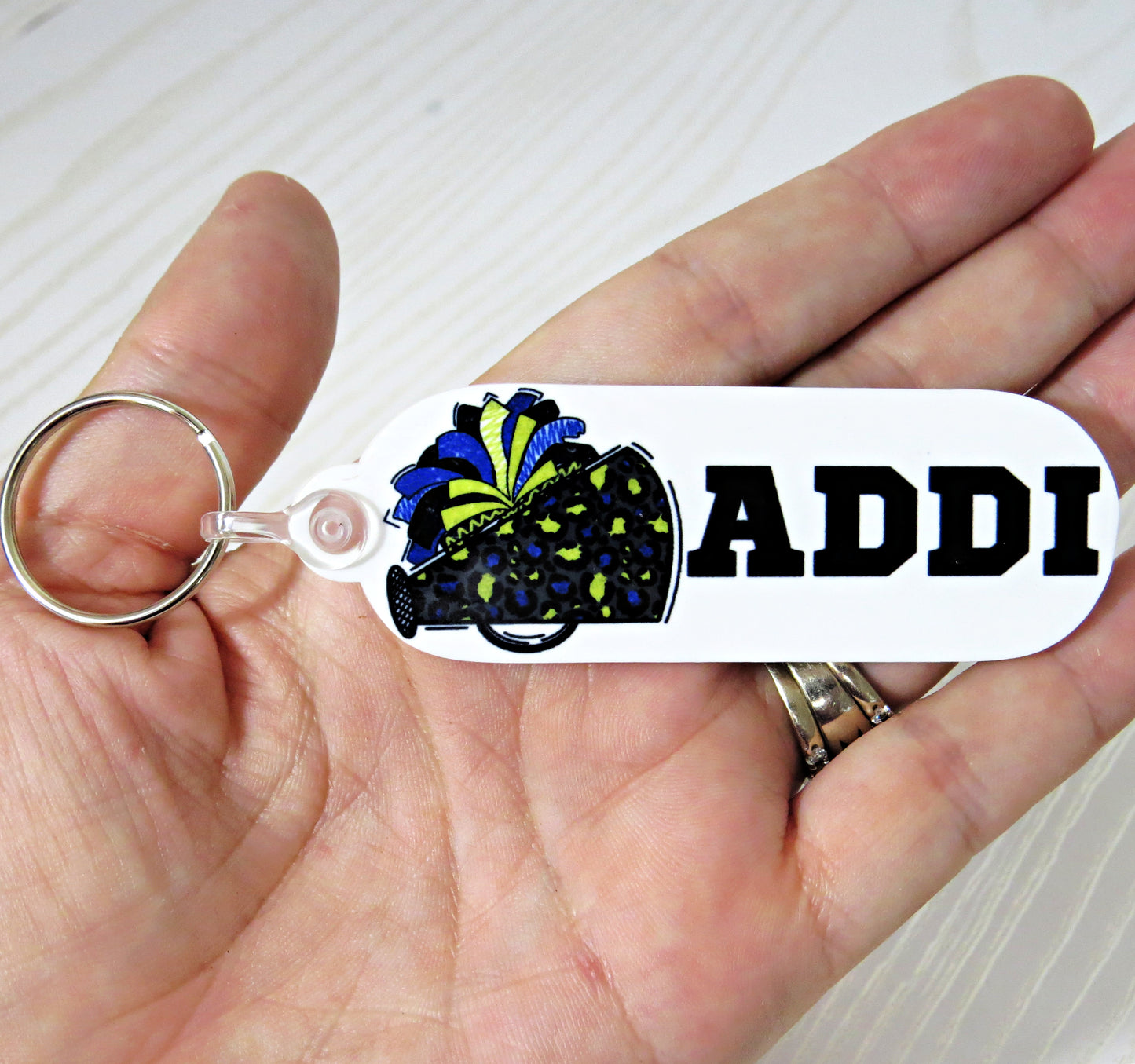 Personalized Cheerleader Keychain – Custom Name Megaphone Bag Tag