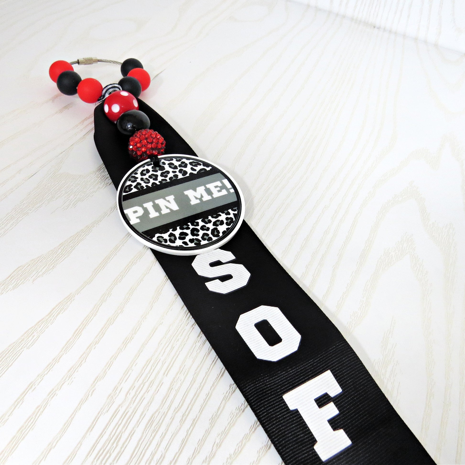 Cheerleader Pin Me! Ribbon for Backpack - Cheer Bag Tag Personalized with Nam... - hanging display with keys