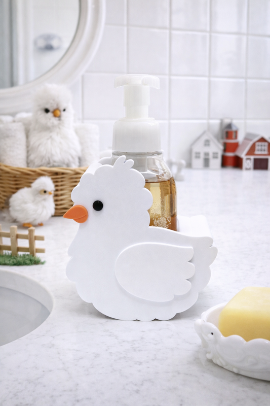Silkey chicken foaming soap holder white farmhouse kitchen bathroom countertop decor