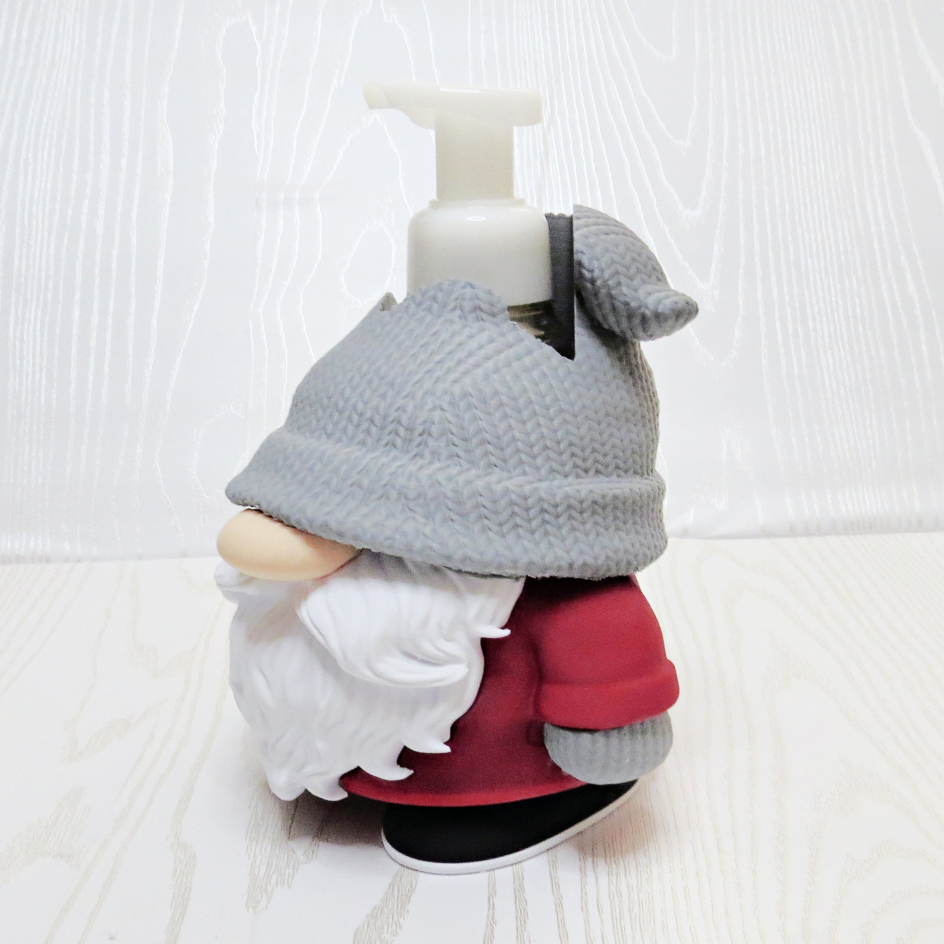 Christmas Gnome Foaming Soap Holder - Festive Kitchen Sink Decor - top view showing pump opening