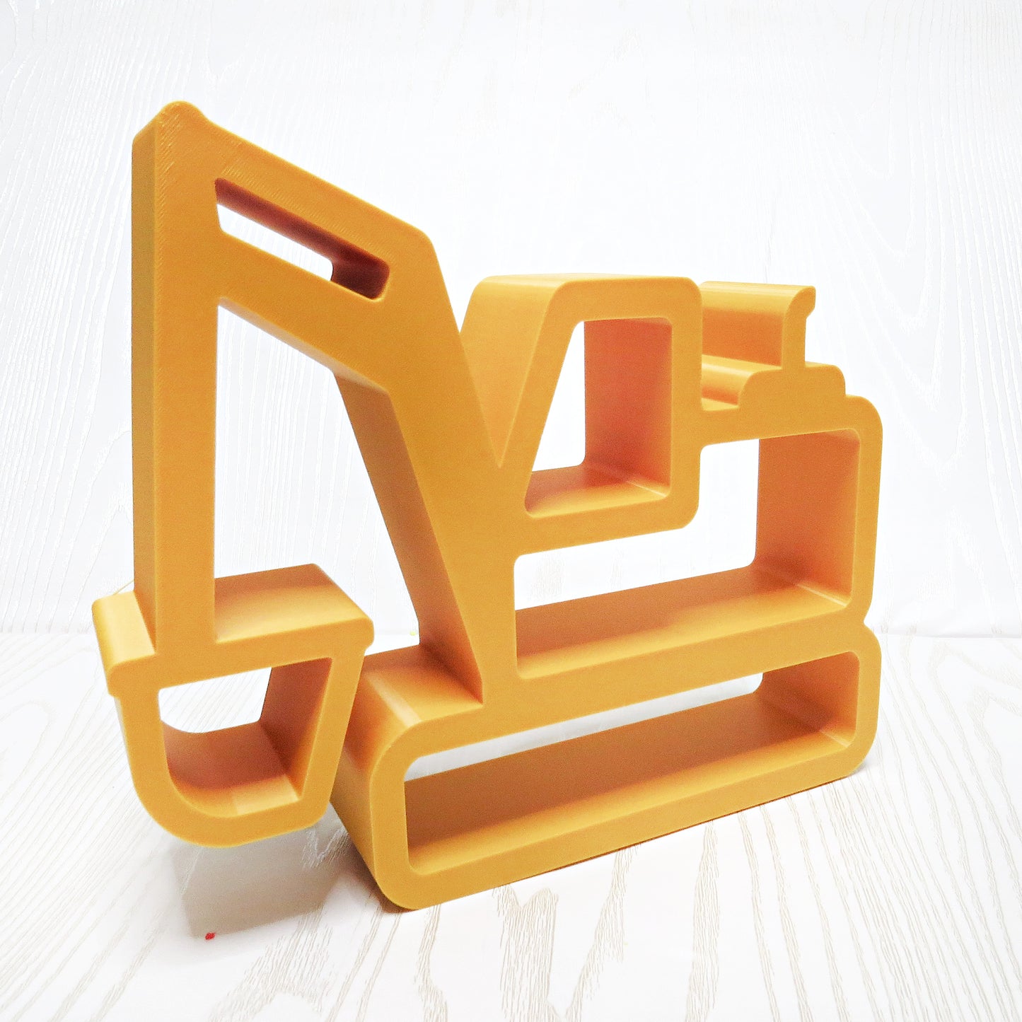 Construction Digger Shelf – 3D Printed Yellow Excavator Open Frame Trinket Organizer – Kids Room Playroom Bedroom Desk Decor – Construction Vehicle Display Stand – Boys Room Gift
